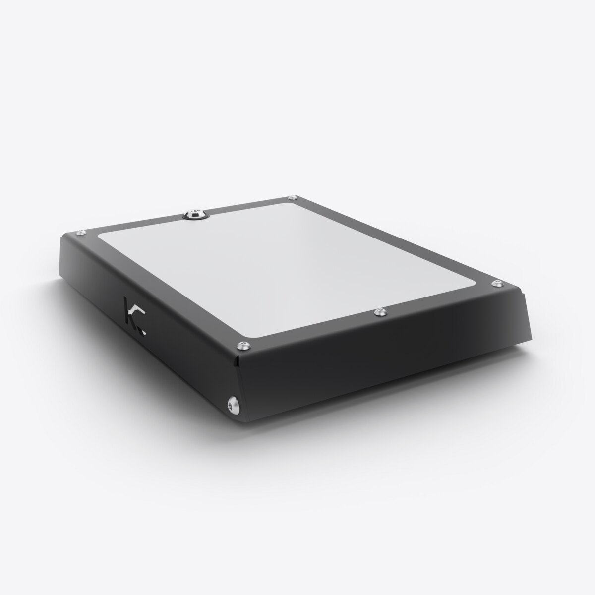 Black Power Hub from the rear, showing its folded aluminium body, stepped lid and KC mark