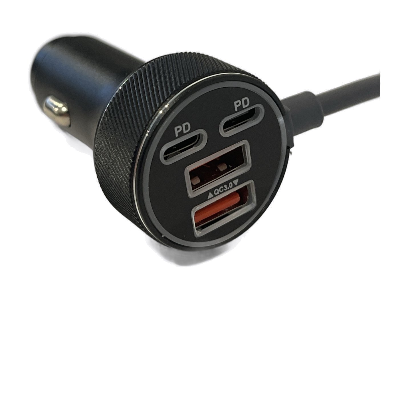 Cigarette socket plug with two USB-C PD and two USB-A QC 3.0 ports